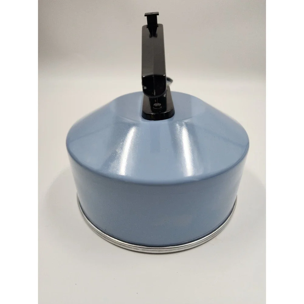 Vintage Light Blue Enamel Whistling Tea Kettle Stovetop Retro Mid Century Modern